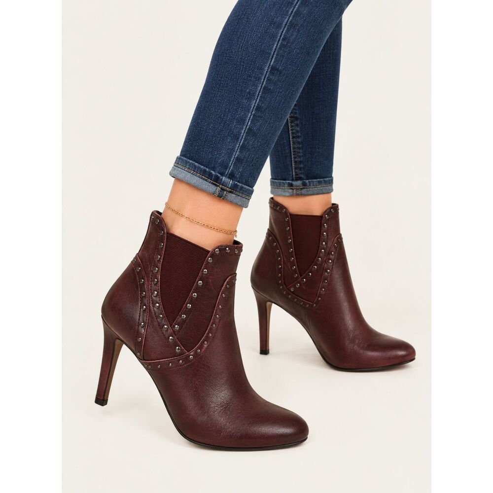 Vince Camuto Consheta Burgundy Leather Studded Ankle Boots Heels Womens 10M